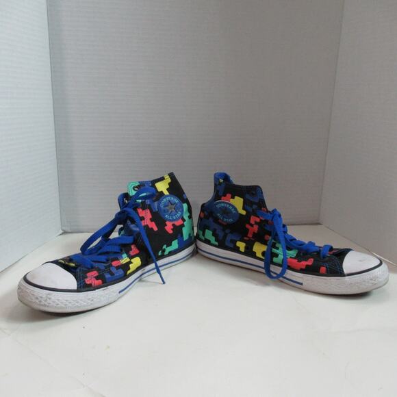 Converse Chuck Taylor All Star Hi Top Shoes Juniors Size 6 Blue GS Gaming Tetris